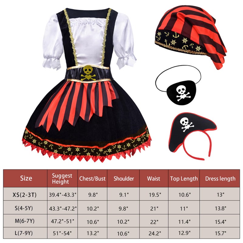 ZZIHAN Toddler Girls Pirate Costume Kids Pirate Princess Dress Accessories Hat HairBand Eye Patch Belt Pirate Gems Treasure Toys Birthday Party Favor Gift Christmas Halloween Cosplay Costume 2-3T - Image 2